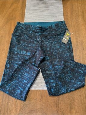Old Navy Teal & Black Patterned Active Cropped Leggings